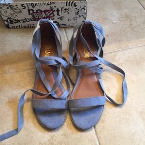 size 8 women’s blue suede wrap heels